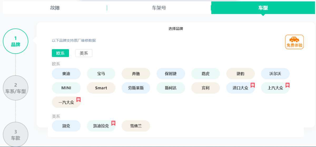 【爱扳手】在线查询系统 德系美系 车型数据 诊断故障 维修手册 电路图 技术通报  技术特性 保养资料 工时工序 配件资料