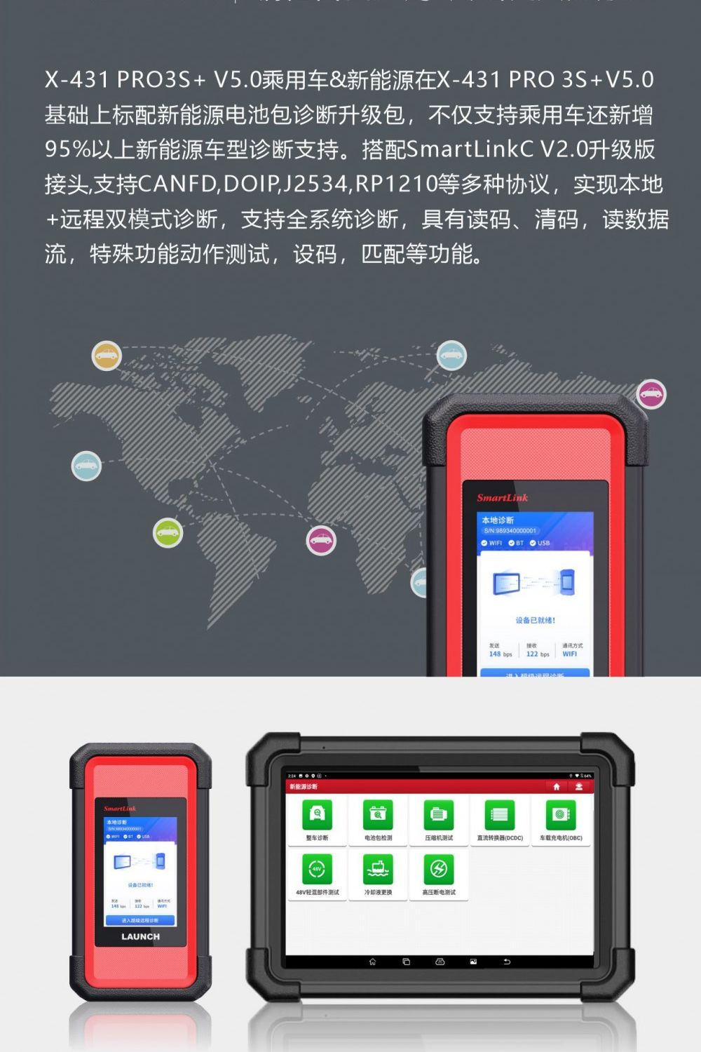 【元征】X-431 PRO 3S+ V5.0乘用车+新能源车95% 超强诊断+电池包检测 远程诊断 特殊功能 清码数据流 归零匹配复位编码 欧美亚国产