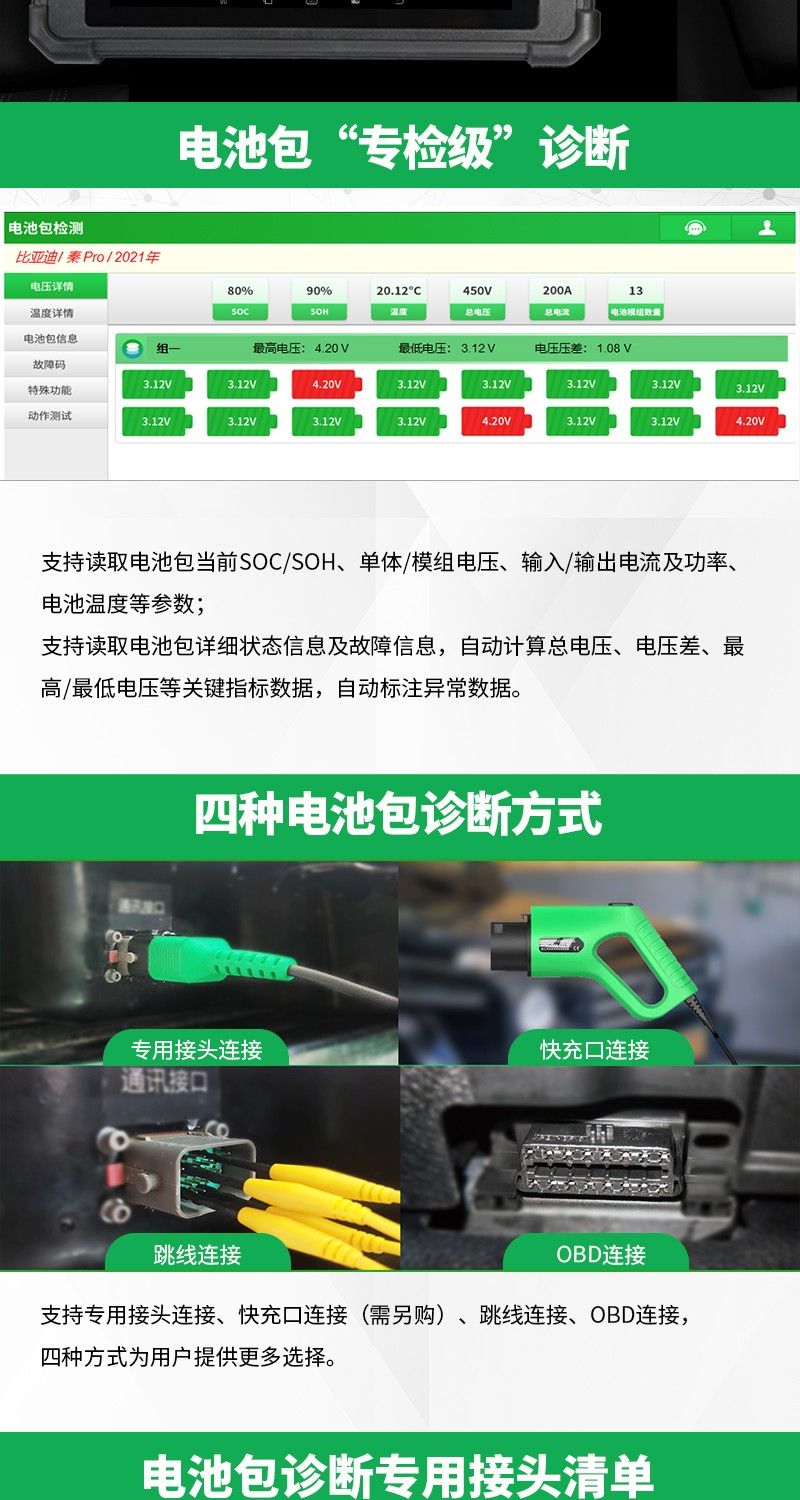 【元征】X-431 PAD PRO新能源电池包诊断升级包 95%新能源车型 配专用接头